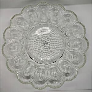 Thousand Eyes Hobnail Deviled Egg Plate, Indiana Glass Relish Plate Oyster Plate